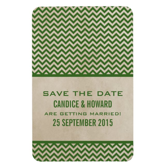 Chic Zickzack Save the Date Magnet, Green Magnet (Vertikal)