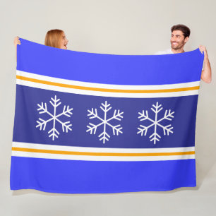 Chic Zwei-Ton Blau-Weiße Streifen Dreifache Schnee Fleecedecke