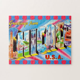 Chicago 11x14 farbenfrohes Postkarten-Puzzle Puzzle