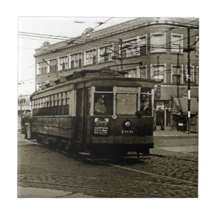 CHICAGO 63RD UND WESTERN 1952 TROLLEY ART SEPIA FLIESE