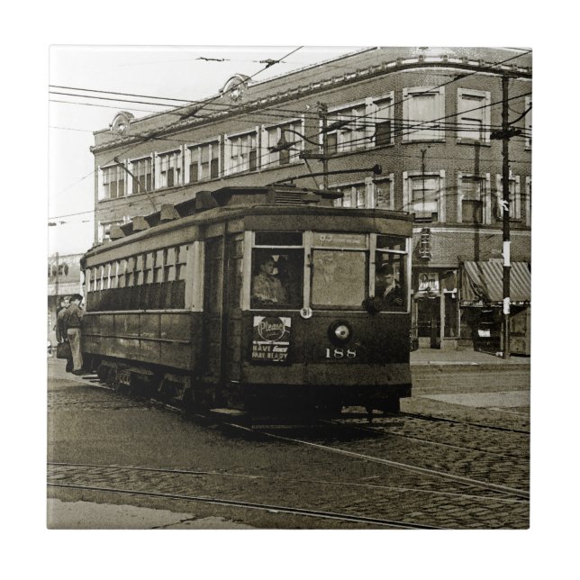 CHICAGO 63RD UND WESTERN 1952 TROLLEY ART SEPIA FLIESE (Vorderseite)
