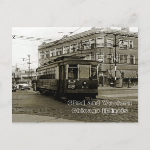 CHICAGO 63RD UND WESTERN 1952 TROLLEY ART SEPIA POSTKARTE