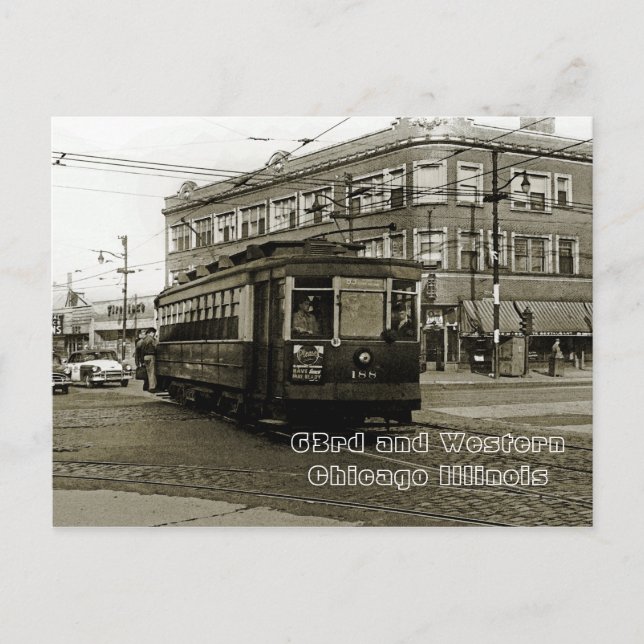 CHICAGO 63RD UND WESTERN 1952 TROLLEY ART SEPIA POSTKARTE (Vorderseite)