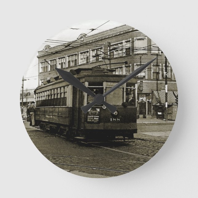 CHICAGO 63RD UND WESTERN 1952 TROLLEY ART SEPIA RUNDE WANDUHR (Vorderseite)