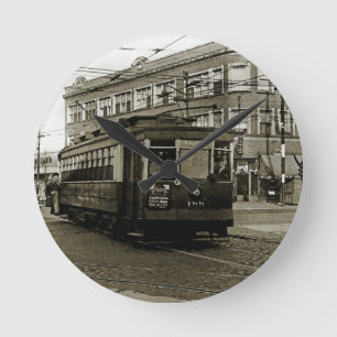 CHICAGO 63RD UND WESTERN 1952 TROLLEY ART SEPIA RUNDE WANDUHR