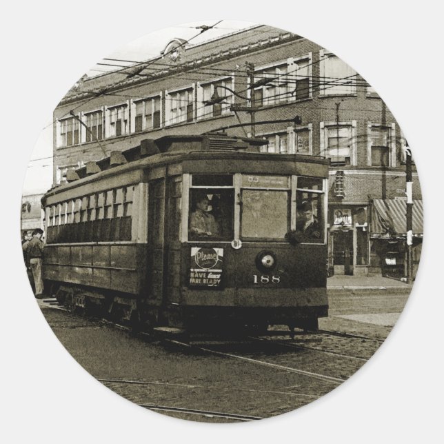 CHICAGO 63RD UND WESTERN 1952 TROLLEY ART SEPIA RUNDER AUFKLEBER (Vorderseite)