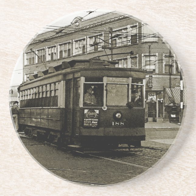 CHICAGO 63RD UND WESTERN 1952 TROLLEY ART SEPIA SANDSTEIN UNTERSETZER (Vorne)
