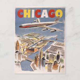 Chicago Airplane Vintage Travel Postcard Postkarte