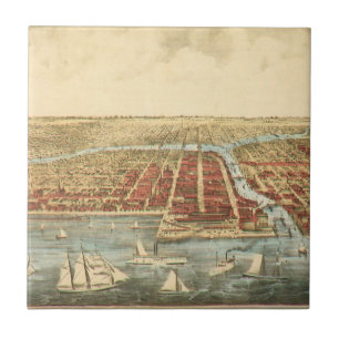 Chicago Antique Karte, LaSalle Street und Fluss Fliese