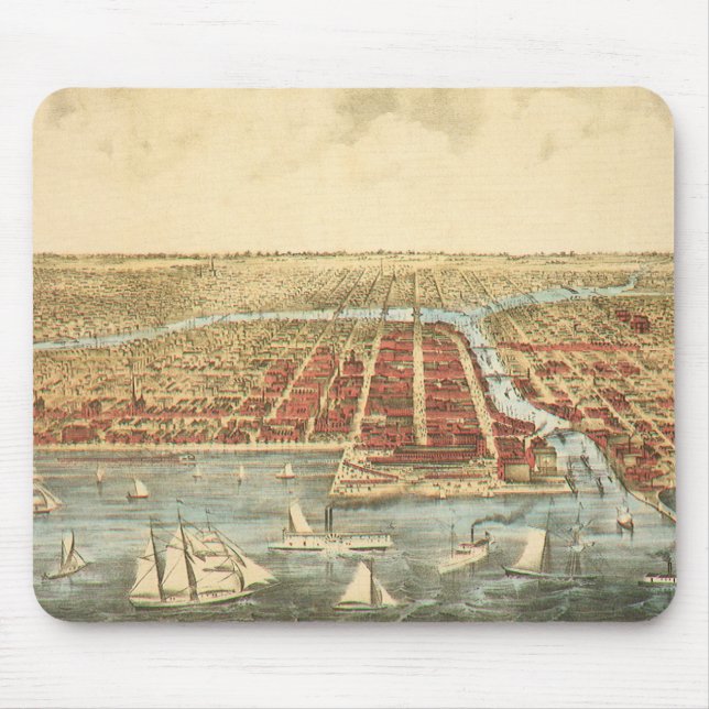 Chicago Antique Map, LaSalle Street und Fluss Mousepad (Vorne)