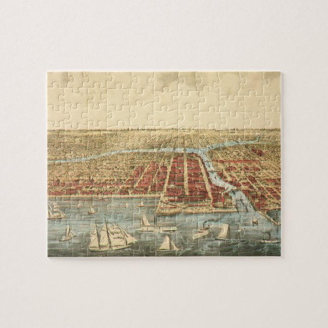 Chicago Antique Map, LaSalle Street und Fluss Puzzle (Horizontal)