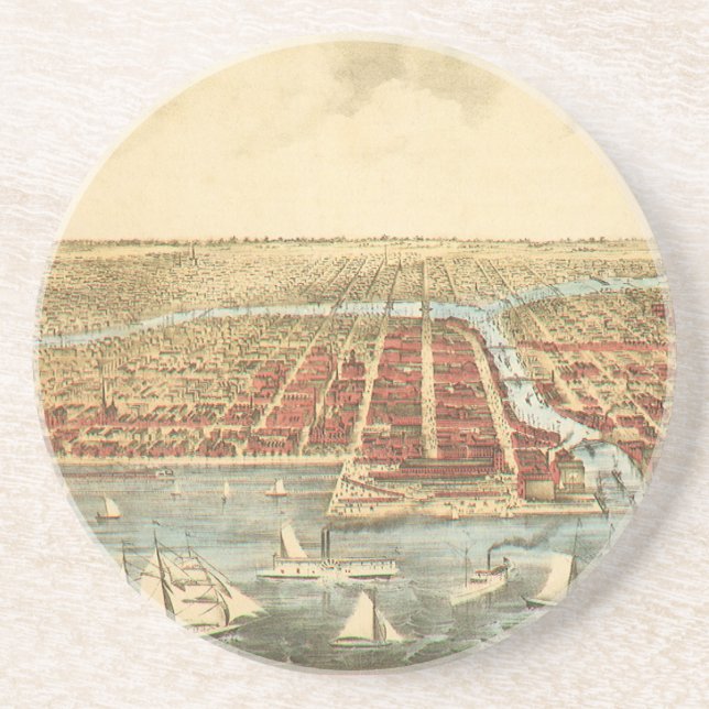 Chicago Antique Map, LaSalle Street und Fluss Sandstein Untersetzer (Vorne)