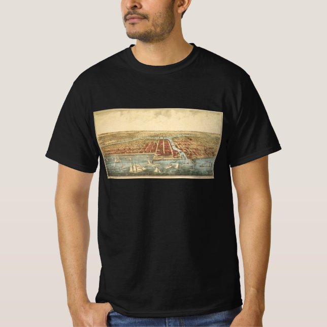 Chicago Antique Map, LaSalle Street und Fluss T-Shirt (Vorderseite)