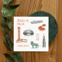 Chicago Aquarell Icons Wedding Cocktail Napkins