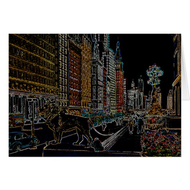 CHICAGO ART INSTITUTE LIONS MICHIGAN AVE NEON 1930 (Vorderseite (Horizontal))