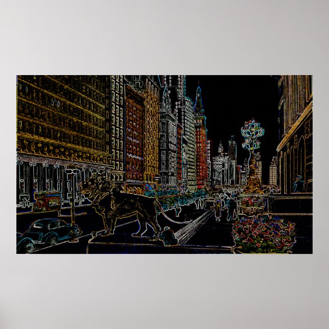 CHICAGO ART INSTITUTE LIONS MICHIGAN AVE NEON 1930 POSTER (Vorne)