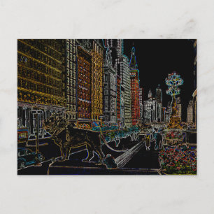 CHICAGO ART INSTITUTE LÖWEN MICHIGAN AVE NEON 1930 POSTKARTE