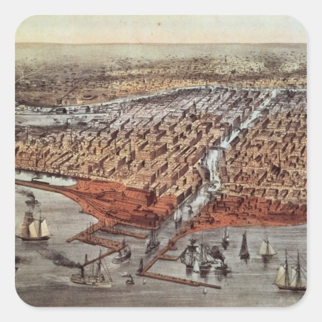 Chicago as it was, c.1880 quadratischer aufkleber (Vorderseite)