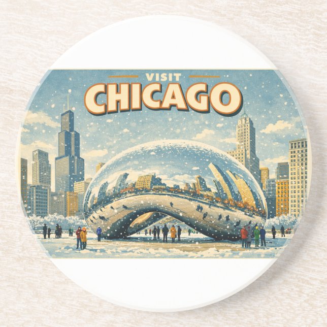Chicago Bean in Winter coaster Getränkeuntersetzer (Vorne)