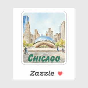 Chicago Bean Watercolor Aufkleber