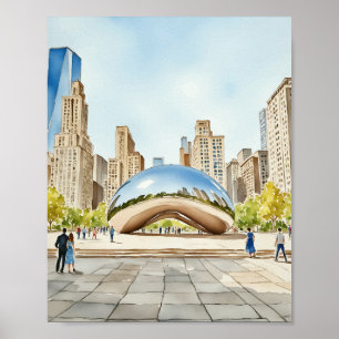 Chicago Bean Watercolor Poster