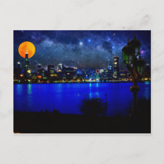 chicago bei Vollmond 3 Postkarte