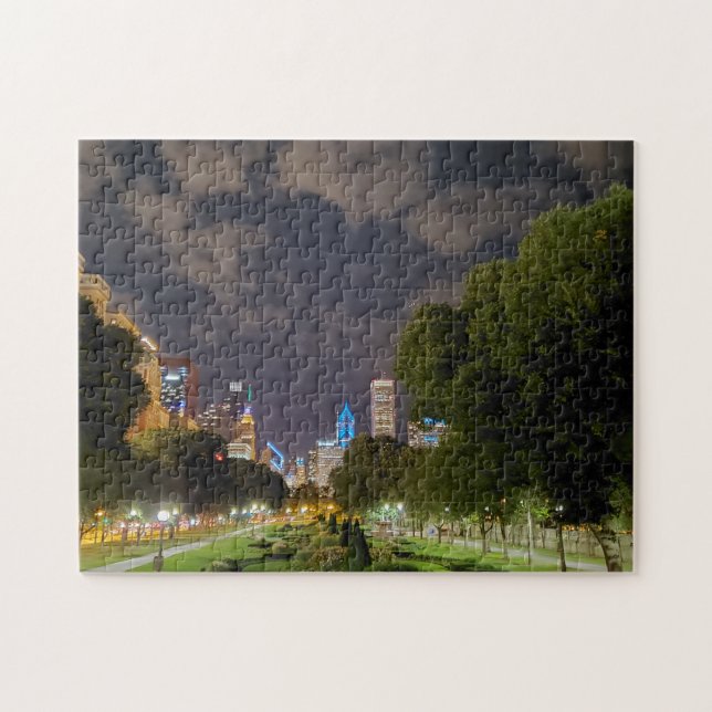 Chicago beim nächtlichen Rätsel Puzzle (Horizontal)