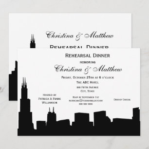 Chicago Black Silhouette des Stadtbilds Probedinne Einladung