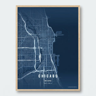 Chicago Blaue Landkarte Druck Wandkunst Poster Ges