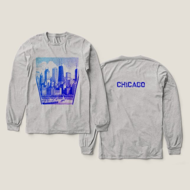 Chicago Blue Graphic T - Shirt Tri-Blend Shirt (Design Vorderseite & Rückseite)