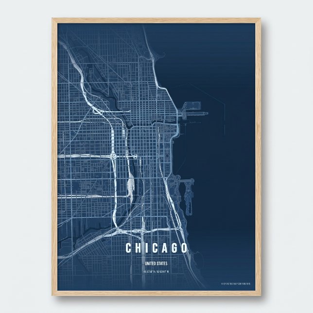 Chicago Blue Map Print Wall art Poster Gift Idea (Von Creator hochgeladen)