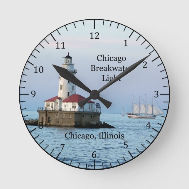 Chicago Breakwater Light and boat clock Runde Wanduhr (Vorderseite)