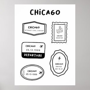 Chicago - Briefmarke Collection Minimalistisch Poster