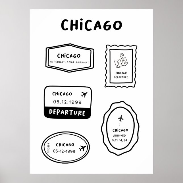 Chicago - Briefmarke Collection | Minimalistisch Poster (Vorne)