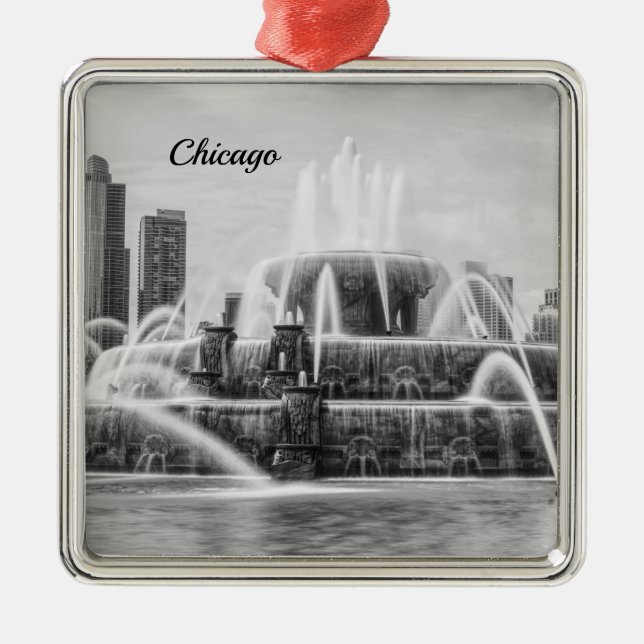 Chicago Buckingham Grayscale Metal Ornament (Vorne)