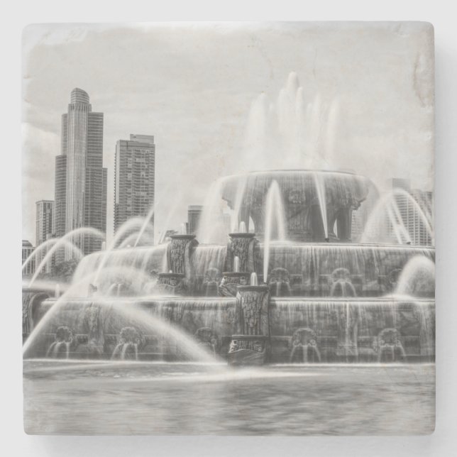 Chicago Buckingham Grayscale Stone Untersetzer (Vorderseite)
