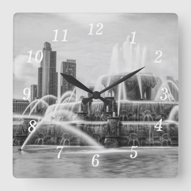 Chicago Buckingham Grayscale Wall Clock Quadratische Wanduhr (Vorderseite)