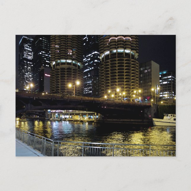 Chicago by Night - Am Fluss Postkarte (Vorderseite)
