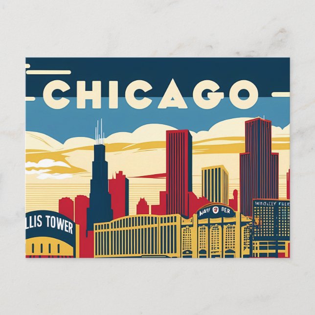 Chicago Charm: Ein Retro-Blick auf die windy City Postkarte (Vorderseite)