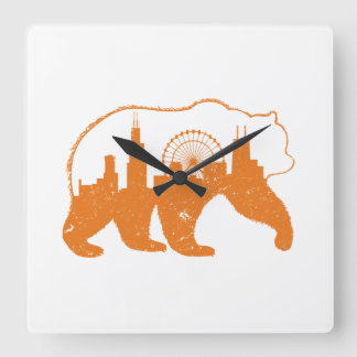 Chicago City Apparel Downtown Walking Bear Silhoue Quadratische Wanduhr