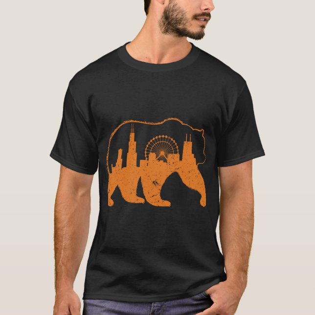 Chicago City Apparel Downtown Walking Bear Silhoue T-Shirt (Vorderseite)