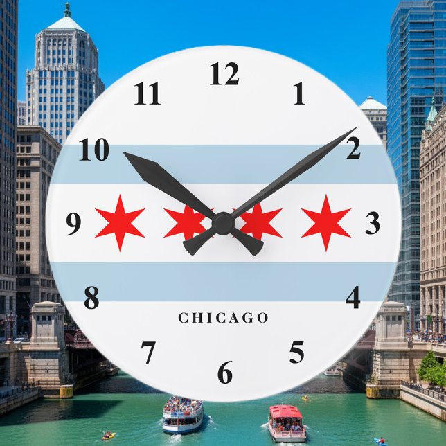 Chicago city flag custom round wall clock runde wanduhr (Chicago flag time clock)