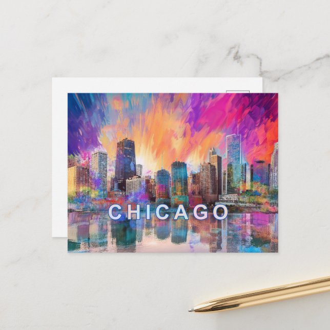 Chicago City Postkarte (Vorderseite/Rückseite Beispiel)