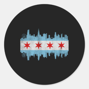 Chicago City Skyline Flag Chicago City Distressed Runder Aufkleber