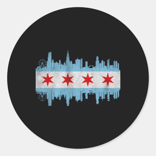 Chicago City Skyline Flag Chicago City Distressed Runder Aufkleber (Vorderseite)