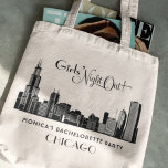Chicago City Skyline Junggeselinnen-Abschied Weddi Tragetasche<br><div class="desc">Die Totttaschen des "Girls' Night Out" Junggeselinnen-Abschieds am Wochenende sind im Art-Déco-Stil und in Chicagos City-Skyline mit eigenem Text gestaltet,  der für die Veranstaltung personalisiert sein kann.</div>
