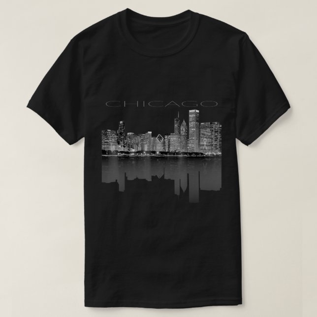 Chicago City Skyline Lights at Night T shirt396 T-Shirt (Design vorne)
