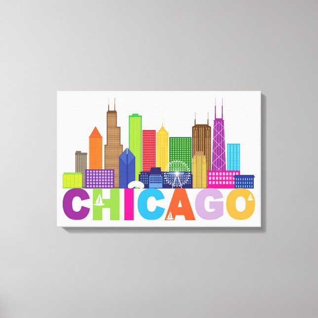 Chicago City Skyline Typografie Leinwanddruck (Vorderseite)