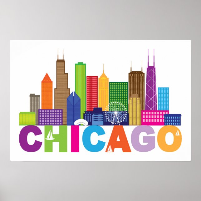 Chicago City Skyline Typografie Poster (Vorne)