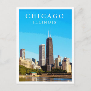 Chicago City Skyline Vintage Reiseposter Postkarte